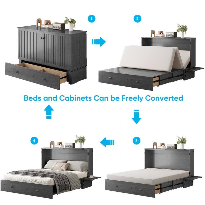 Mixoy Queen Murphy Bed Chest with Charging Station and Storage Drawer,No Mattress