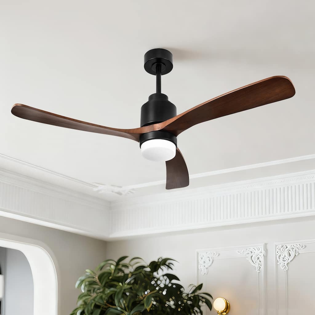 Matte Black 52 in. Integrated LED Indoor 3-Blade Ceiling Fan with Wood Blades, 6-Speed Remote Control