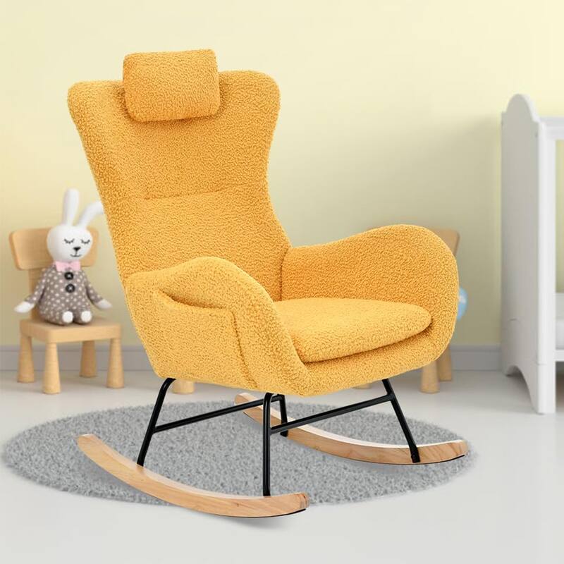 Teddy Upholstered Rocking Chair with Padded Seat, Backrest & Armrests - 26.38 "W* 34.25"D *36.22 "H