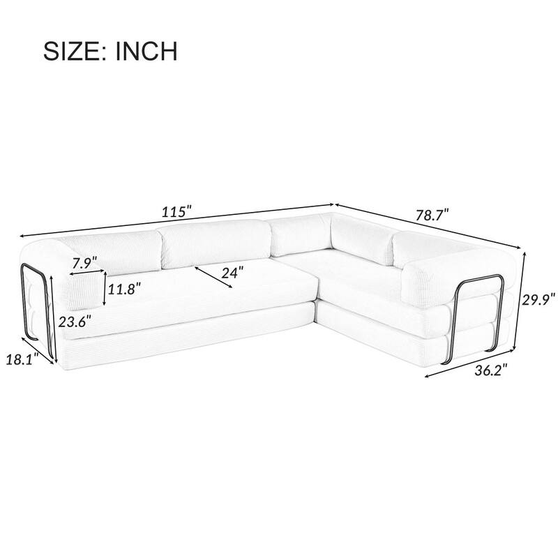 Modern Corduroy Fabric L-shaped Modular Convertible Sectional Sofa Bed for Living Room
