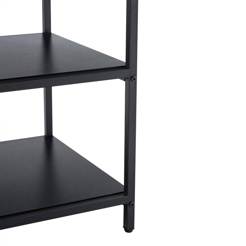 Roomfitters 47 Inch Round Dining Table with Double-Layer Storage and Diagonal Wood Black Top for Modern Spaces, Black+Wood