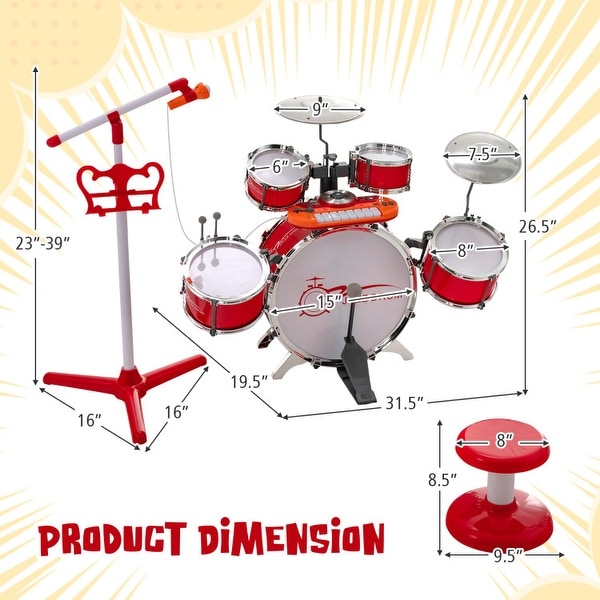 Kids Jazz Drum Keyboard Set with Stool and Microphone Stand - 31.5