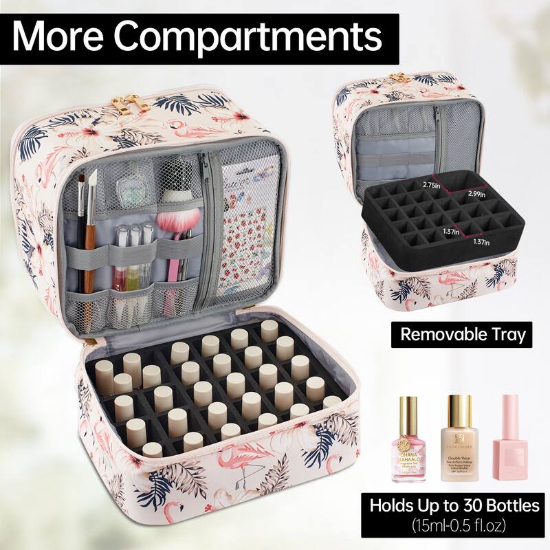 Double-Layer Nail Polish Organizer Bag, Holds 27 Bottles, Nail Tools & Dryer Storage Case with Adjustable Dividers
