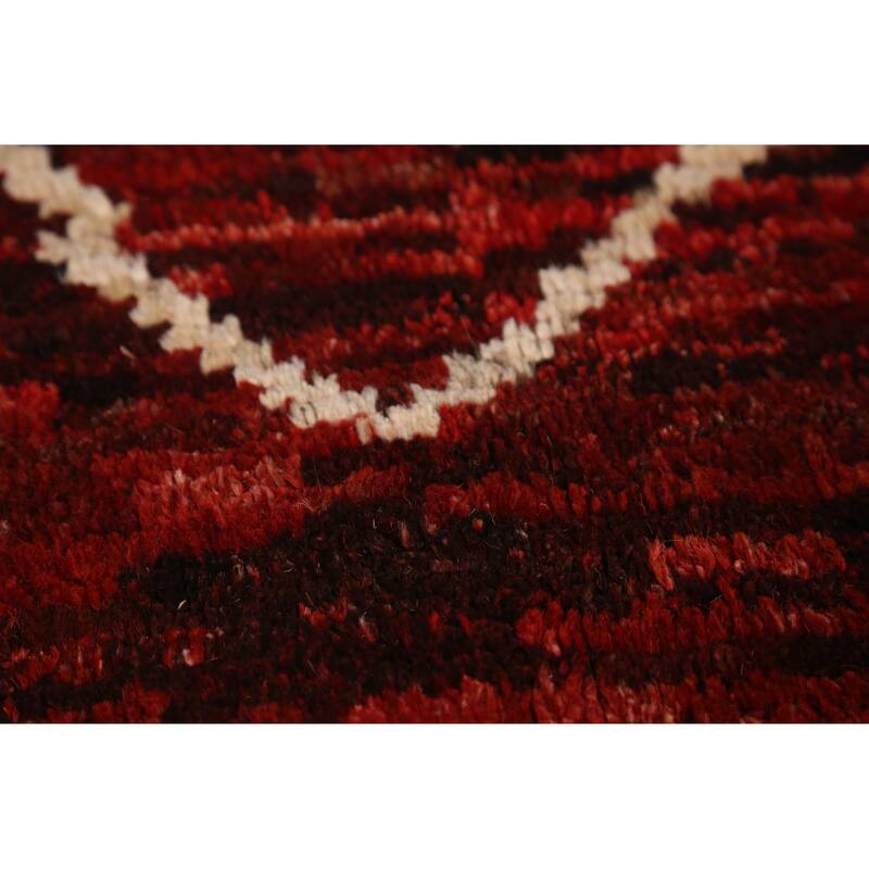 Red Geometric Moroccan Area Rug Hand-Knotted Wool Carpet - 6'10" x 9'9"