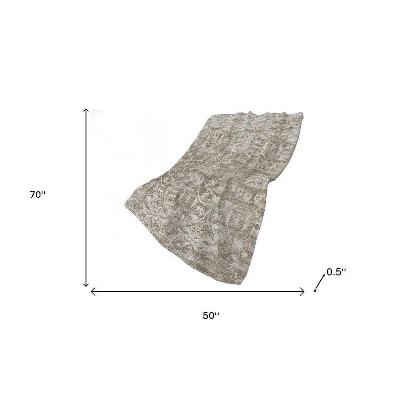 HomeRoots 50" X 70" Taupe And Beige Damask Polyester Woven Plush Throw Blanket