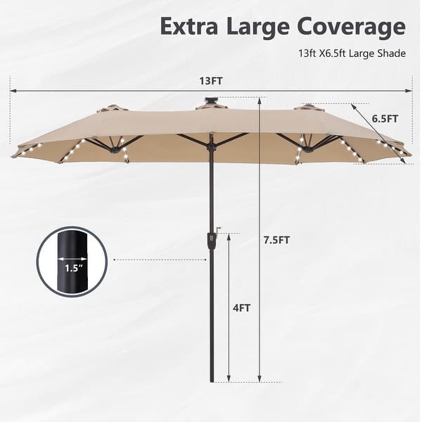 dimension image slide 3 of 5, MAISON ARTS 13ft Double -Sided Crank Patio Umbrella Extra Large with LED Colorful Lights
