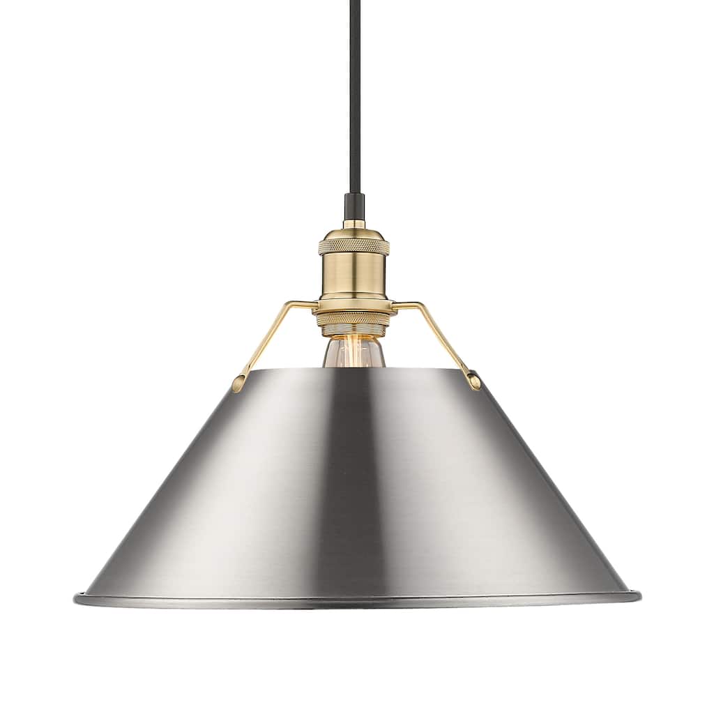 Yep by Golden Lighting Orwell 1-light 14in Pendant in Brushed Champagne Brass and Pewter shade - Gold