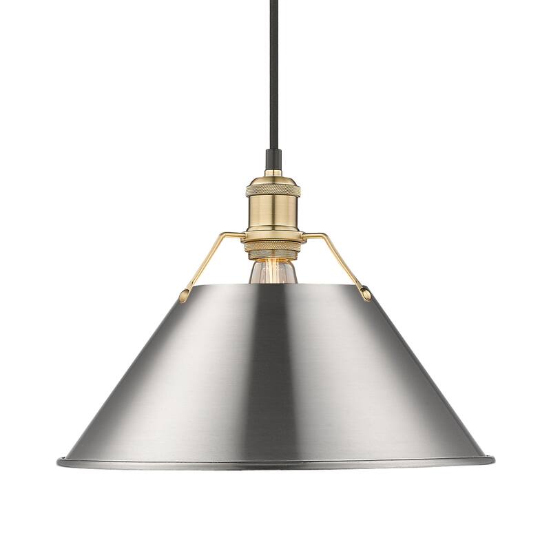 Yep by Golden Lighting Orwell 1-light 14in Pendant in Brushed Champagne Brass and Pewter shade - Gold