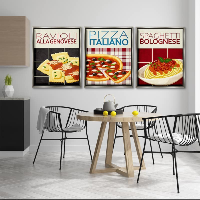 Stupell Classic Italian Pasta Meals Framed Floater Canvas Wall Art Design By Kim Allen (Set of 3)
