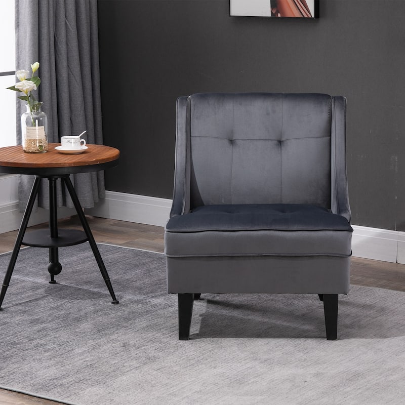 HOMCOM Tufted Single Sofa Chair with Rubber Wood Legs, Thick Padding Mid-Back, and Wings for Living Room