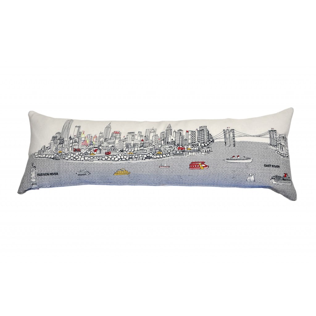 HomeRoots 46" White NYC Daylight Skyline Lumbar Decorative Pillow
