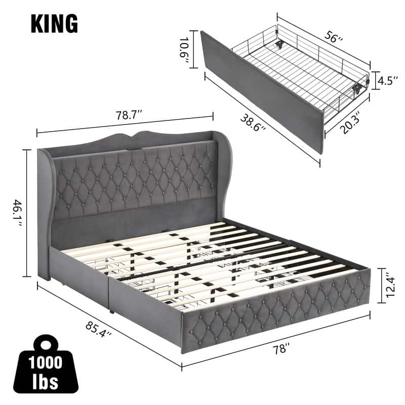 Bed Frame with Sturdy Metal Slats Support - Black03 - King