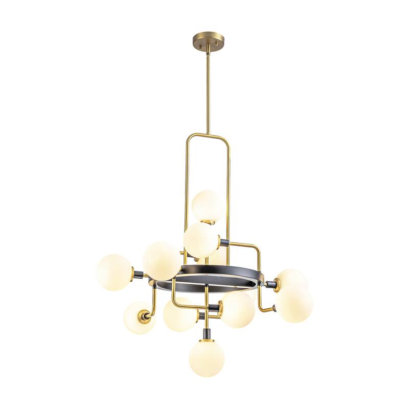 12-Light Modern Glam Geometric Frosted Opal Glass Globe Large Chandelier - 30.71 in. W x 34.25 in. W