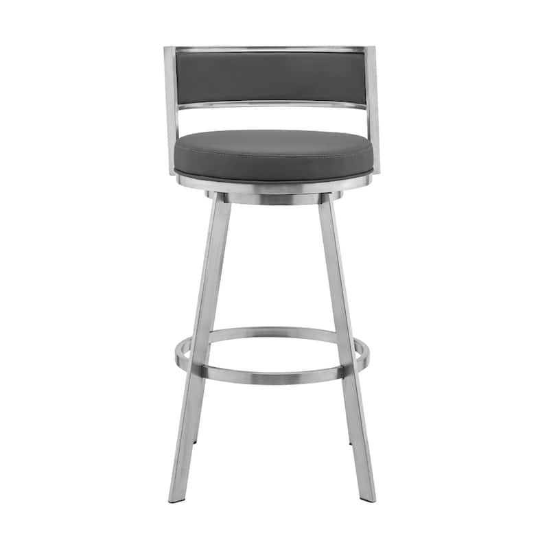 Grey Faux Leather Swivel Counter Bar Chair with Arms and Footrest - 20” x 20” x 34” (D x W x H)