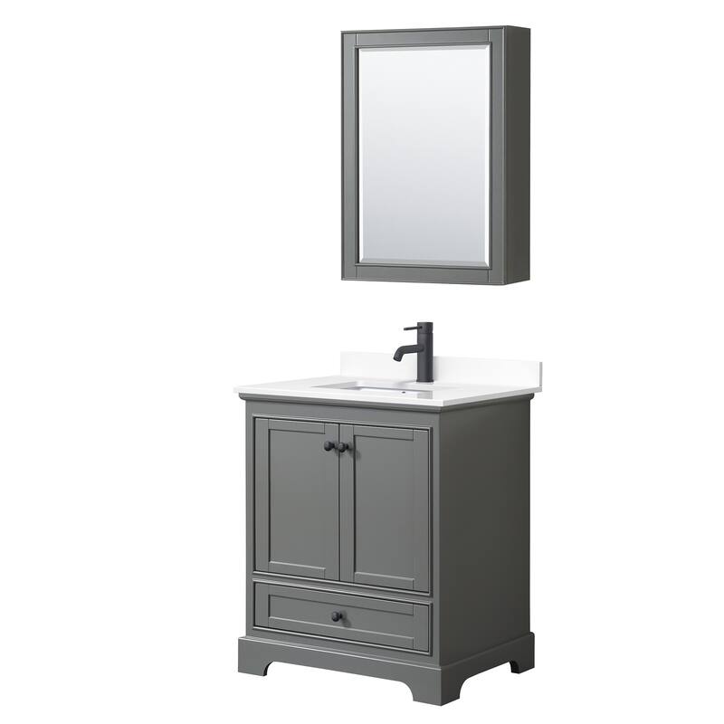 Wyndham Collection Deborah 30" Free Standing Single Basin Vanity Set - Dark Gray / White Cultured Marble Top / Matte