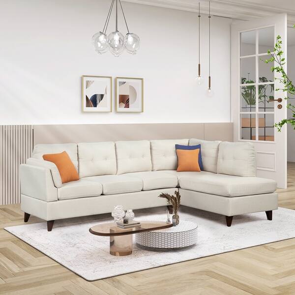 slide 2 of 20, 97.2'' L-Shape Sectional Sofa with Chaise Lounge, Linen Fabric Beige