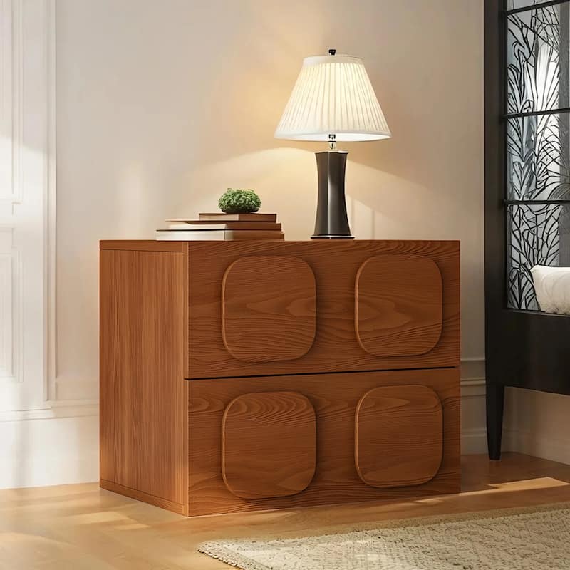 19.69" Media Console, Brown Solid Wood with Vent, Side Table, Night Stands,1 Piece - Brown