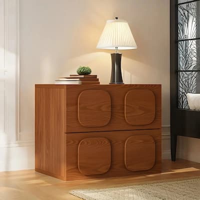 19.69" Media Console, Brown Solid Wood with Vent, Side Table, Night Stands,1 Piece