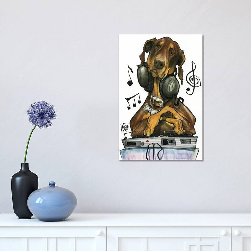 iCanvas "DJ Doberman" by Canine Caricatures Canvas Print - 18x12x1.5