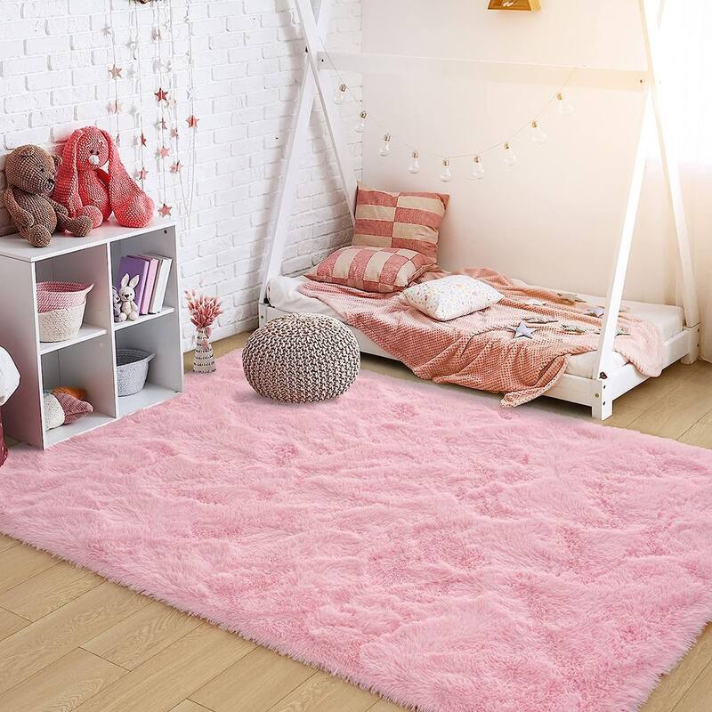 Soft Pink Rugs for Bedroom 4x6 Feet, Fluffy Shag Area Rugs Bed Bath