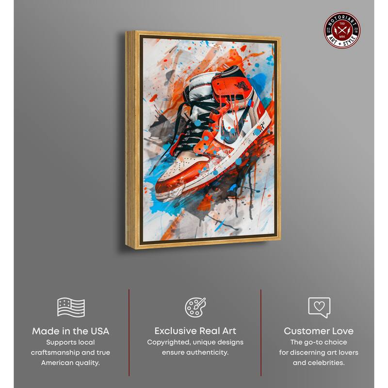 Notoriart Colorful Splatter Sneaker Framed Sneaker 1 Piece Canvas Wall Art