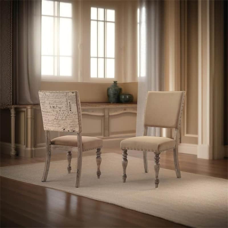 Script Printed Driftwood Finish Dining Chair Set of 2
