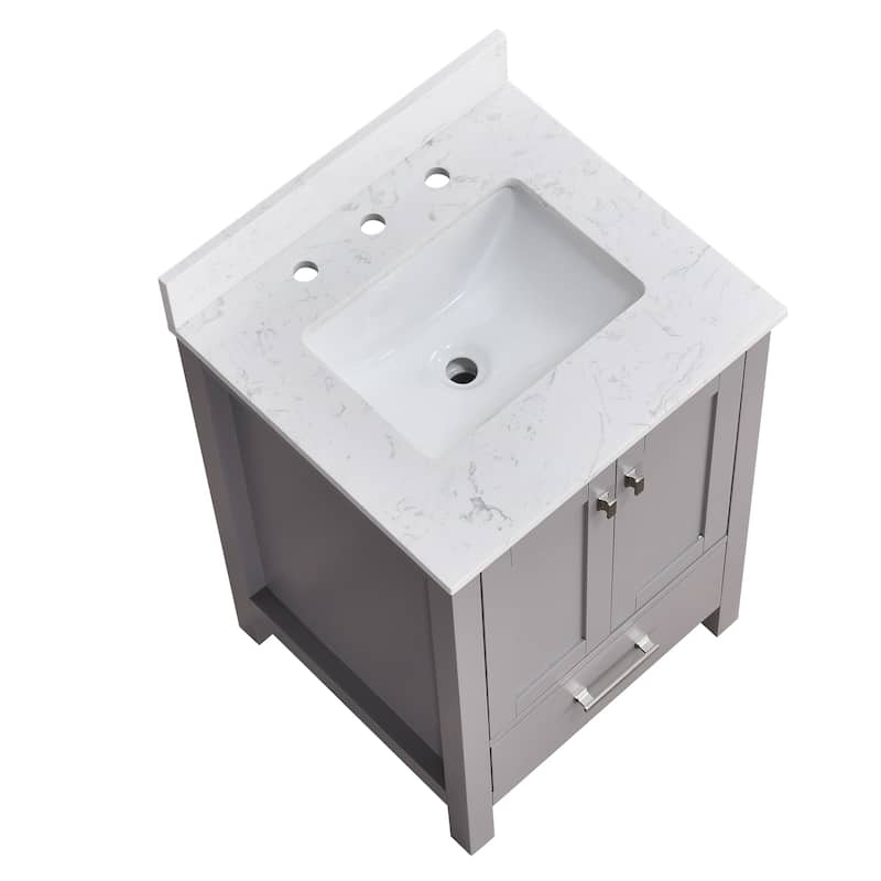 StarrySky 24 inch Undermount Single Sink Bathroom Vanity with Engineered Carrara Marble Top