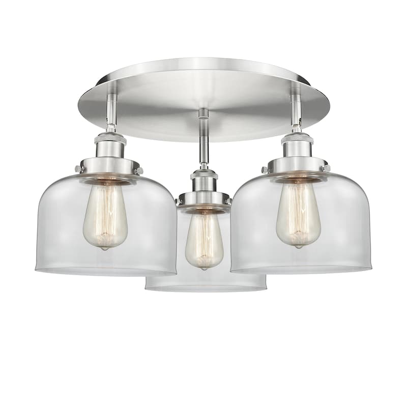 Innovations Lighting Bell - 3 Light 20" Flush Mount - Clear/Satin Nickel