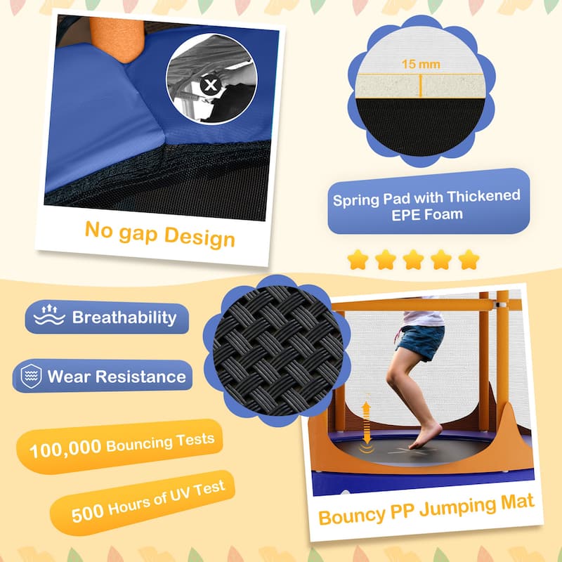 Gymax 64'' Kids Trampoline w/ Detachable Canopy Safety Enclosure Net