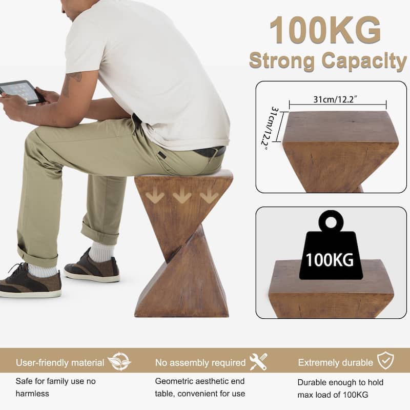 Indoor Lightweight Concrete Accent Table - Natural Wood