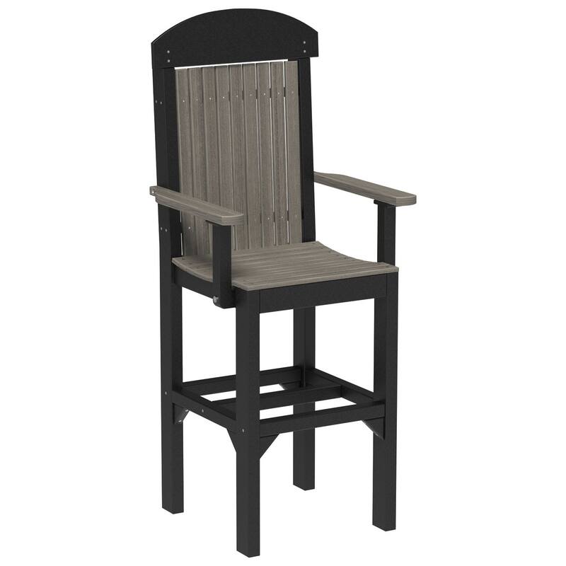 Set of 4 Poly Lumber Classic Dining Chairs - Arm Chair - Coastal Gray Woodgrain & Black - Extra Tall
