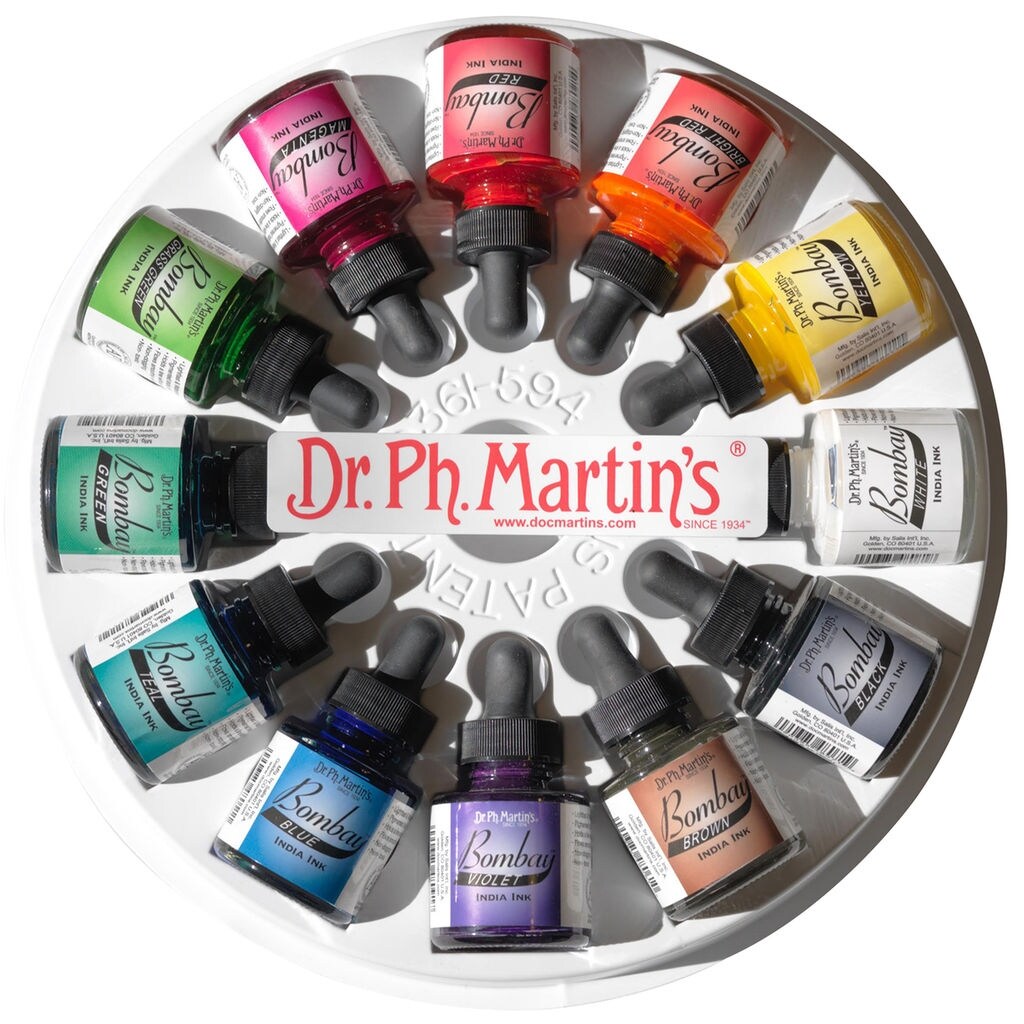 Dr Ph Martin S Bombay India Ink Set 12 Color Set 1 1 Oz Bottles Overstock