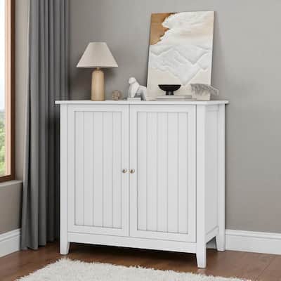 Double Door Storage Cabinet, Mid-Century Modern Buffet Cabinet with Shelves, Freestanding Organizer for Kitchen, Entryway