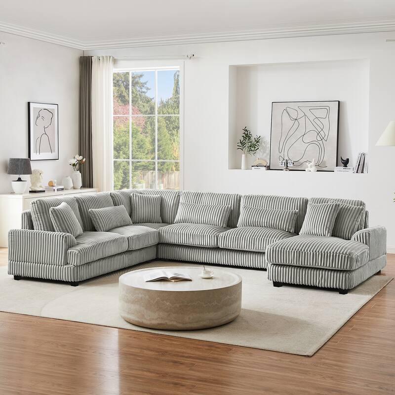 129" Oversized Sectional Sofa, U-shaped Sofa Couch Modern Corduroy Upholstered Deep Seat Sofa with Chaise Lounge