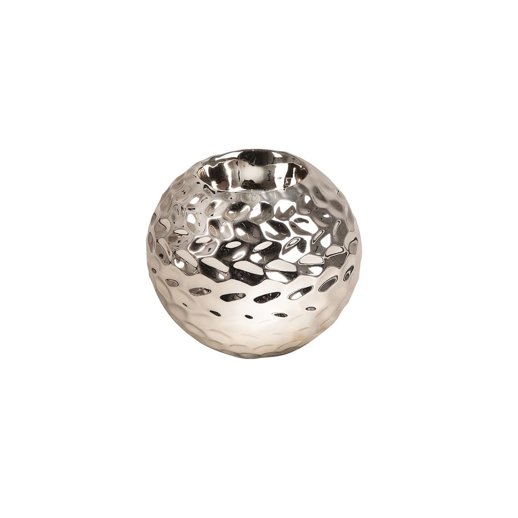 Lg. Ceramic Orb Tealight Silver- A