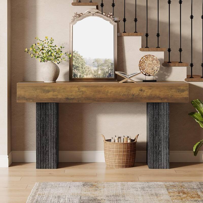 63" Long Farmhouse Console Table Behind The Couch, Wooden Foyer Stand Entry Station for Entryway, Hallway, Living Room