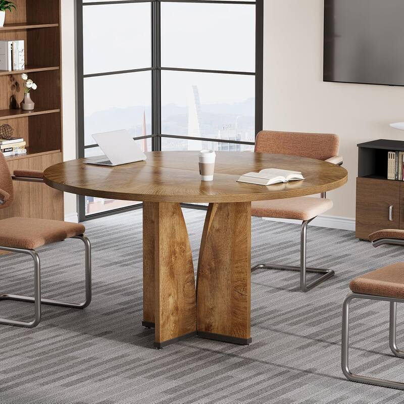 39" Round Conference Table for 4 Modern Wooden Meeting Table with Sturdy Base for Office/Training/Negotiation/Conference Room