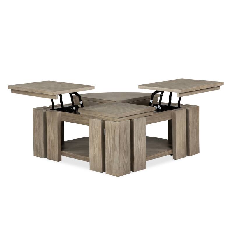 Magnussen Home Conrad Stone Harbor Grey Pie Shaped Lift Top Cocktail Table with Casters - 36''W x 36''D x 17''H