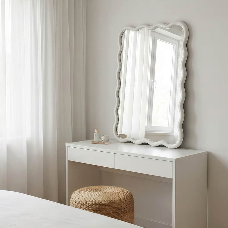 20"x30" Wavy Rectangle Solid Wood Frame Decorative Mirror,For Bedroom, Bathroom, Living Room, Entryway