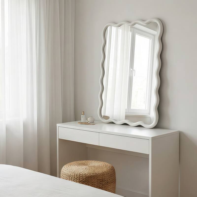 20"x30" Wavy Rectangle Solid Wood Frame Decorative Mirror