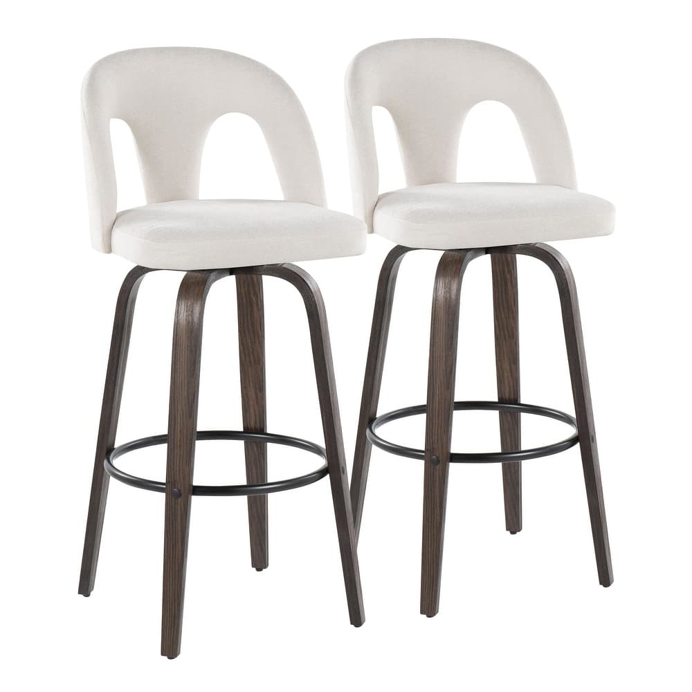 Carson Carrington Ashton Upholstered 30" Bar Stool with Glazed Walnut Bent Wood Legs & Round Footrest (Set of 2)
