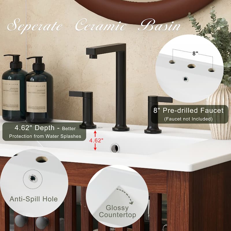 30 Inch Bathroom Vanity with Ceramic Sink,Soft-Close Doors (Fence-Design)