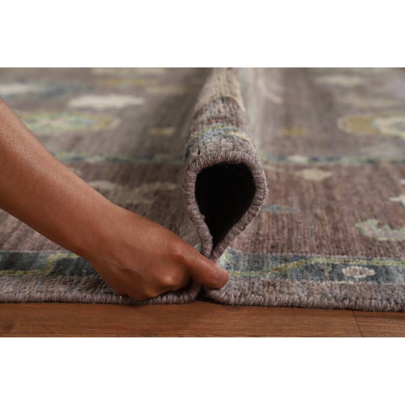 Hand Knotted Oriental 100% Wool Carpet Transitional All-Over Brown Oushak Area Rug - 11' 6'' X 9' 0''