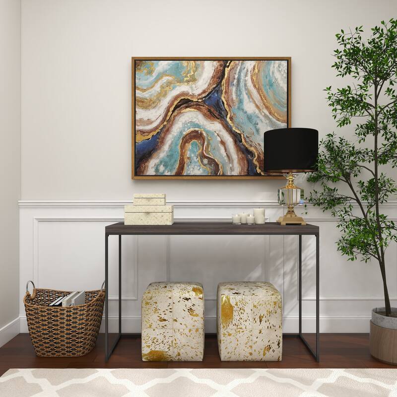 Canvas Leaf Living Room Framed Wall Art with Silver Frame