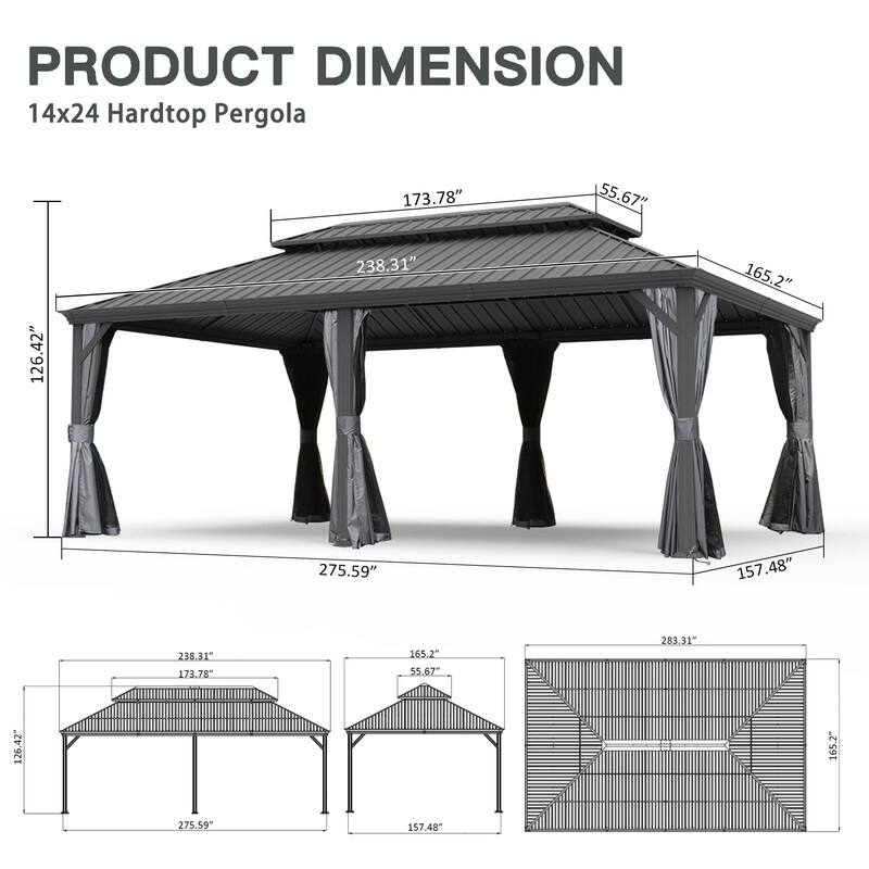 Domi Hardtop Gazebo with Galvanized Steel Double Roof and Aluminum Frame