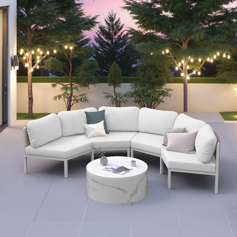 Outdoor Patio Furniture PE Rattan Wicker Half Round Curved Sofa Sectional Set