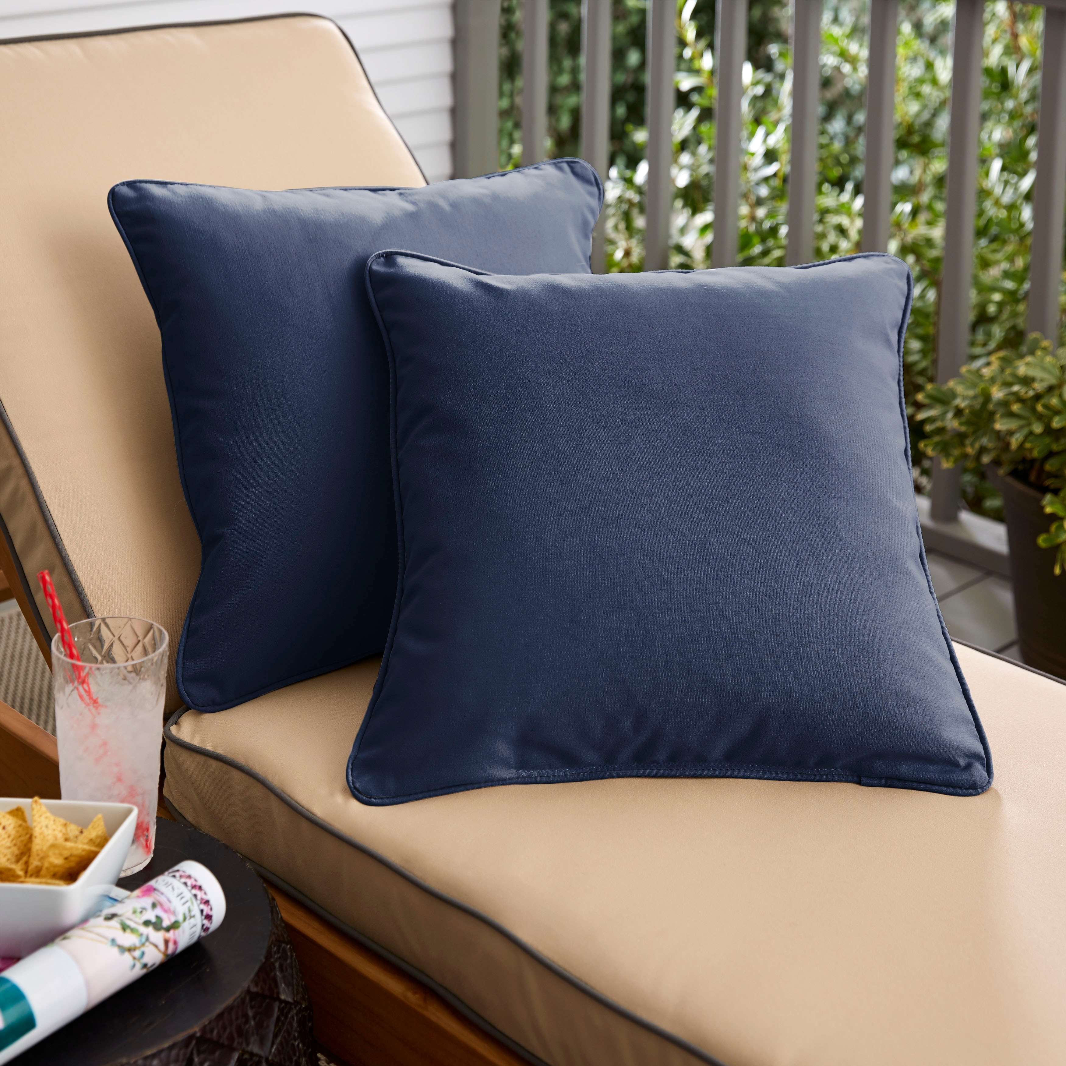 Sorra Home Sunbrella Canvas Navy Corded Indoor/ Outdoor Pillow Set (Set of 2)