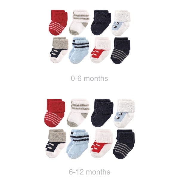 slide 1 of 1, Luvable Friends Infant Boy Grow with Me Cotton Terry Socks, Red Navy Stripe, 0-6 and 6-12 Months - Red Navy Sneakers 16-Pack 0-6 and 6-12 Months - Red Navy Sneakers 16-Pack