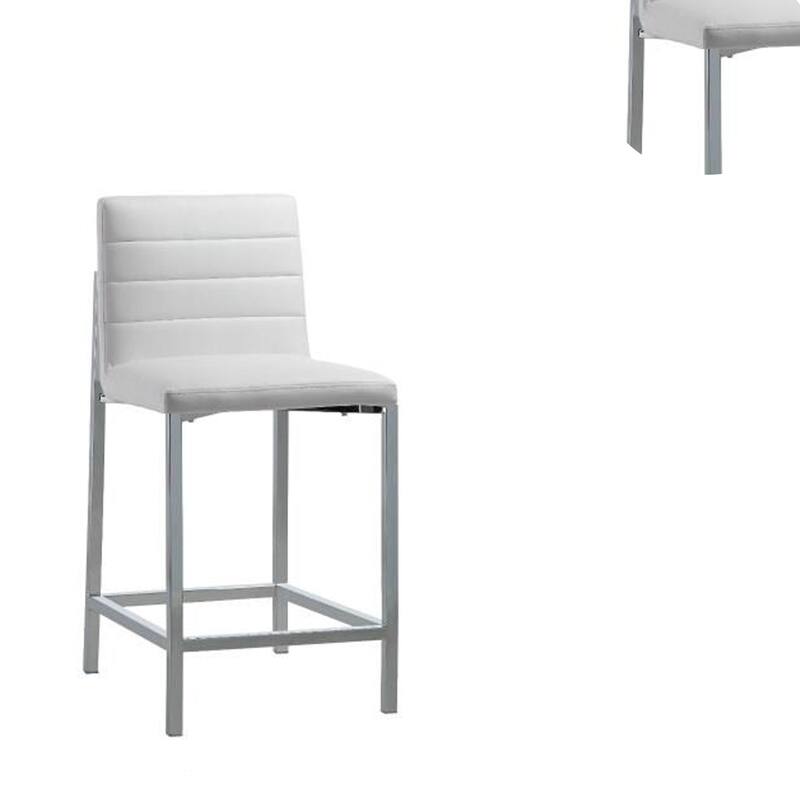 Eun 26 Inch Faux Leather Channel Counter Stool, Chrome, Set of 2, White