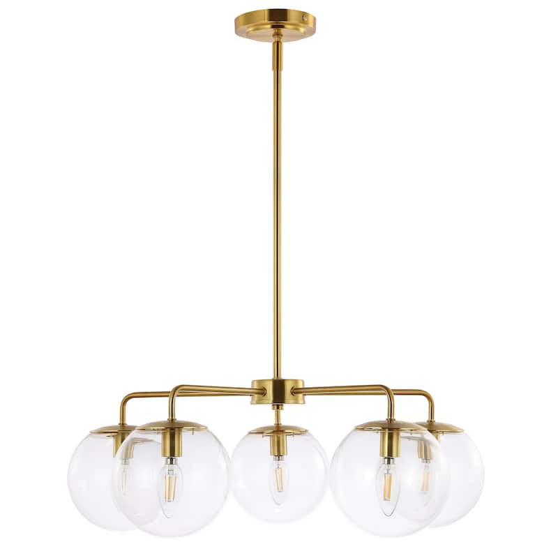 SAFAVIEH Lighting Ason Chandelier - 25" W x 25" D x 18-48" H - Satin Brass/Clear